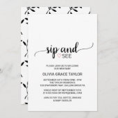 Invitation Coeur rose | Simple Black Calligraphy Sip and See (Devant / Derrière)