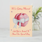 Invitation coeur rouge attaché avec arc blanc mariage unique (Debout devant)