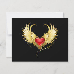 Invitation Coeur rouge avec ailes d'or