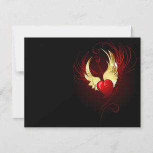 Invitation Coeur rouge avec ailes d'or