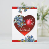 INVITATION COEUR ROUGE AVEC MONOGRAMME RSVP BLEU NE M'OUBLIE  (Debout devant)