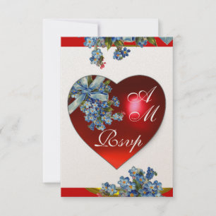 INVITATION COEUR ROUGE AVEC MONOGRAMME RSVP BLEU NE M'OUBLIE 