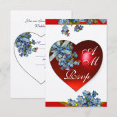 INVITATION CŒUR ROUGE AVEC MONOGRAMME RSVP BLEUETS NE M'OUBLI (Devant / Derrière)