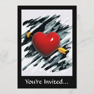 Invitation Coeur rouge avec peinture Arrière - plan aquarelle