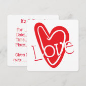 Invitation Cœur Rouge Cool Avec LOVE (Devant / Derrière)