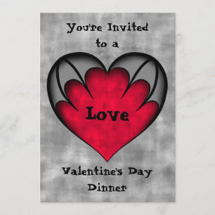 Invitation Coeur rouge de la Saint Valentin gothique sur gris