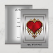 Invitation Cœur Rouge et Argent (Devant / Derrière)
