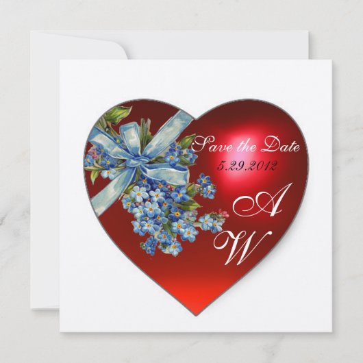 Invitation CŒUR ROUGE & MONOGRAMME NE M'OUBLIEZ PAS Blanc Cha (Devant)