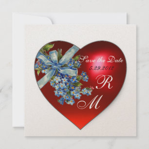 Invitation CŒUR ROUGE & MONOGRAMME OUBLIEZ-MOI-NON bleu or
