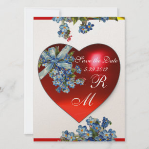 Invitation CŒUR ROUGE & MONOGRAMME OUBLIEZ PAS Bleu Blanc