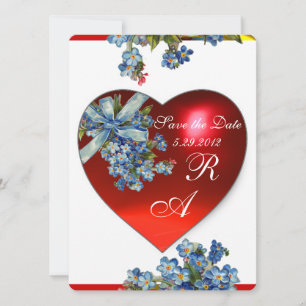 Invitation COEUR ROUGE & MONOGRAMME OUBLIEZ PAS bleu champagn