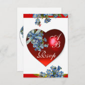 INVITATION CŒUR ROUGE & MONOGRAMME PENSEE BLEU BLANC (Devant / Derrière)