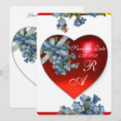 INVITATION CŒUR ROUGE & MONOGRAMME PENSEE BLEU CHAMPAGNE (Devant / Derrière)