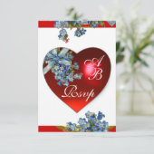 INVITATION CŒUR ROUGE & MONOGRAMME PENSEES BLEU BLANC (Debout devant)