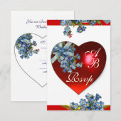 INVITATION CŒUR ROUGE & MONOGRAMME PENSEES BLEU BLANC (Devant / Derrière)