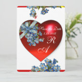 Invitation CŒUR ROUGE & MONOGRAMME PENSEES blue champagne (Debout devant)