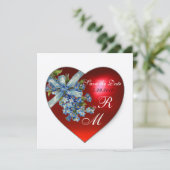 Invitation COEUR ROUGE & OUBLIEZ-MOI NOTES MONOGRAMME or bleu (Debout devant)