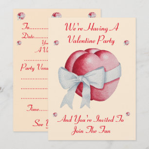 Invitation Coeur rouge romantique avec la fête de la Saint-Va