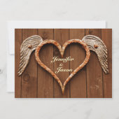 Invitation Coeur rustique avec ailes Mariage en bois Invitati (Devant)