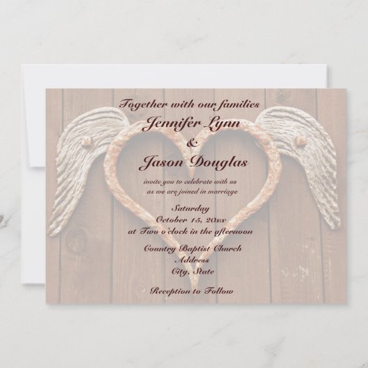 Invitation Coeur rustique avec ailes Mariage en bois Invitati (Dos)