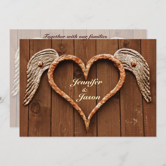 Invitation Coeur rustique avec ailes Mariage en bois Invitati (Devant / Derrière)