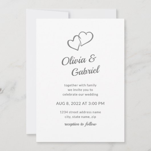 Invitation Coeur simple et élégant. mariage de script élégant (Devant)
