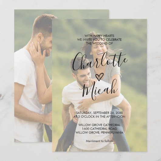 Invitation Coeur tiré à la main | Faded Photo Le Mariage De (Devant / Derrière)