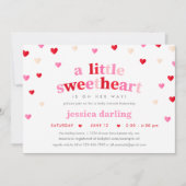 Invitation Coeur Valentine Thème Bébé Fille Douche Rouge Rose (Devant)