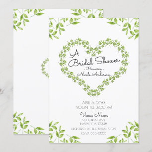 Invitation Cœur Vert : Baby Shower Shabby Chic