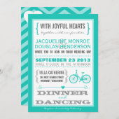 Invitation Coeurs à la mode bleus de bicyclette de Chevron (Devant / Derrière)