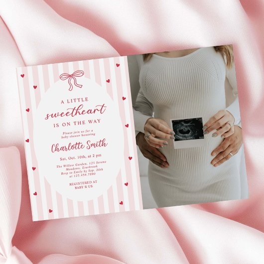 Invitation Cœurs à ruban rouge Saint-Valentin Baby Shower Pho