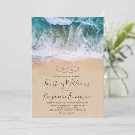 Invitation Coeurs à Shore Beach Mariage (Debout devant)