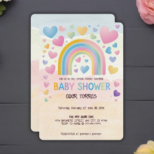 Invitation Coeurs amusants et Baby shower arc-en-ciel