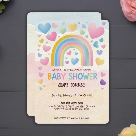 Invitation Coeurs amusants et Baby shower arc-en-ciel