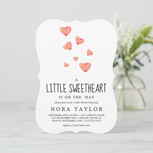 Invitation Coeurs aquarelle | Petit Baby shower de coeur (Debout devant)
