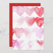 Invitation cœurs aquarelle rose et rouge (Devant / Derrière)