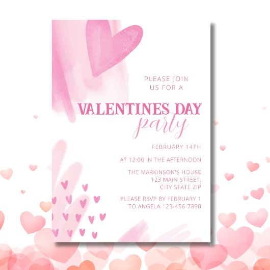 Invitation Coeurs Aquarelle rose Valentines Jour Fête