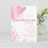 Invitation Coeurs Aquarelle rose Valentines Jour Fête (Debout devant)