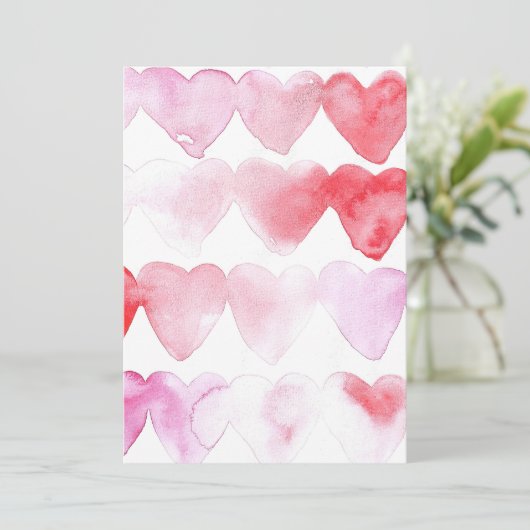 Invitation cœurs aquarelle rouge et rose (Debout devant)