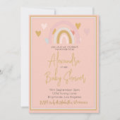 Invitation Coeurs arc-en-ciel baby shower rose doux (Devant)