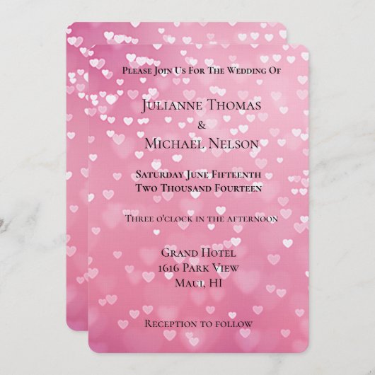 Invitation Coeurs blancs roses Mariage romantique (Devant / Derrière)