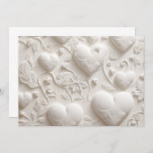 Invitation Cœurs Blancs Vierge (aspect embouti)  (Devant / Derrière)