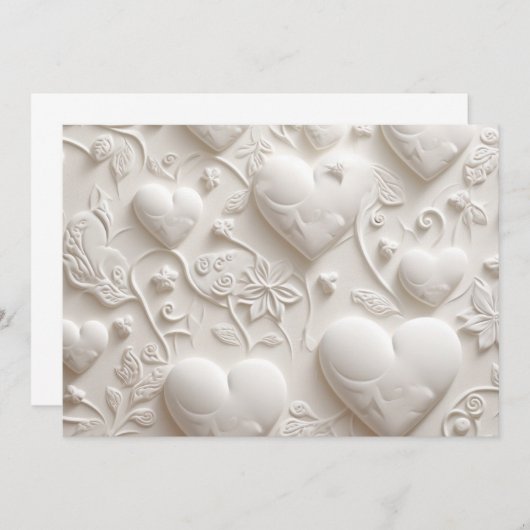 Invitation Cœurs Blancs Vierge (aspect embouti)  (Devant / Derrière)