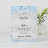 Invitation Coeurs bleu argent mariage luxe (Debout devant)