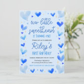 Invitation Coeurs Bleus 1er Anniversaire Notre Petite Amoureu (Debout devant)