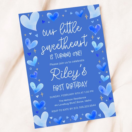 Invitation Coeurs Bleus 1er Anniversaire Notre Petite Amoureu