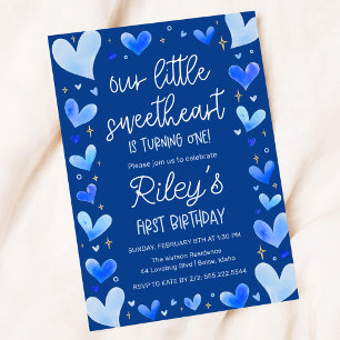 Invitation Coeurs Bleus 1er Anniversaire Notre Petite Amoureu