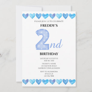 Invitation Cœurs bleus d'amour 2ème photo d'anniversaire