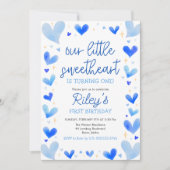 Invitation Coeurs Bleus Notre Petit Anniversaire Amoureux (Devant)