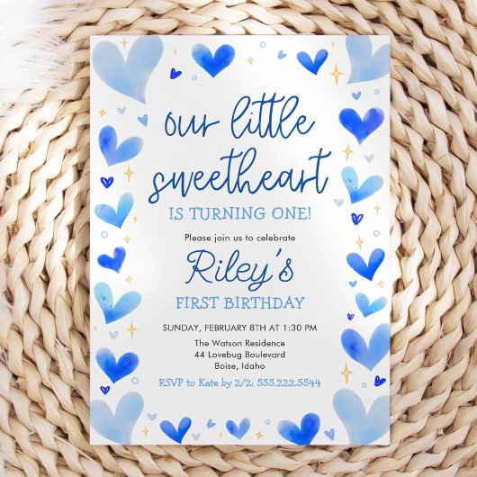 Invitation Coeurs Bleus Notre Petit Anniversaire Amoureux